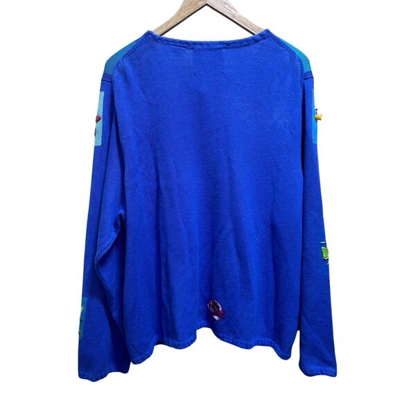VTG Michael Simon y2k Ocean Aquarium Wearable Art Cardigan Sweater 2X Blue Fish - Picture 5 of 13